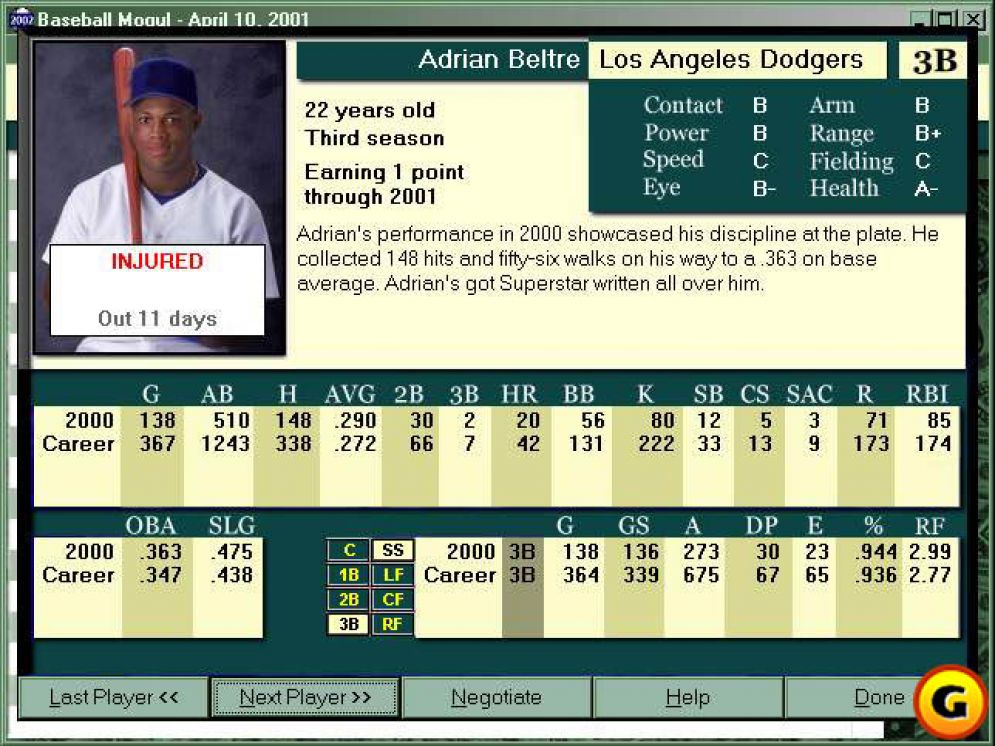 Screenshot ze hry Baseball Mogul 2002 - Recenze-her.cz