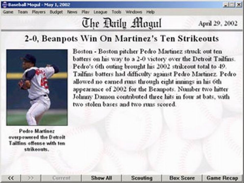 Screenshot ze hry Baseball Mogul 2003 - Recenze-her.cz