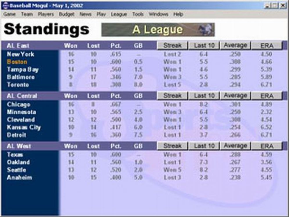 Screenshot ze hry Baseball Mogul 2003 - Recenze-her.cz