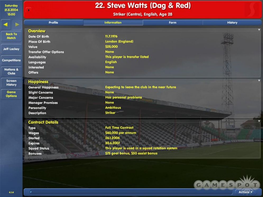 Screenshot ze hry Championship Manager: Season 03/04 - Recenze-her.cz