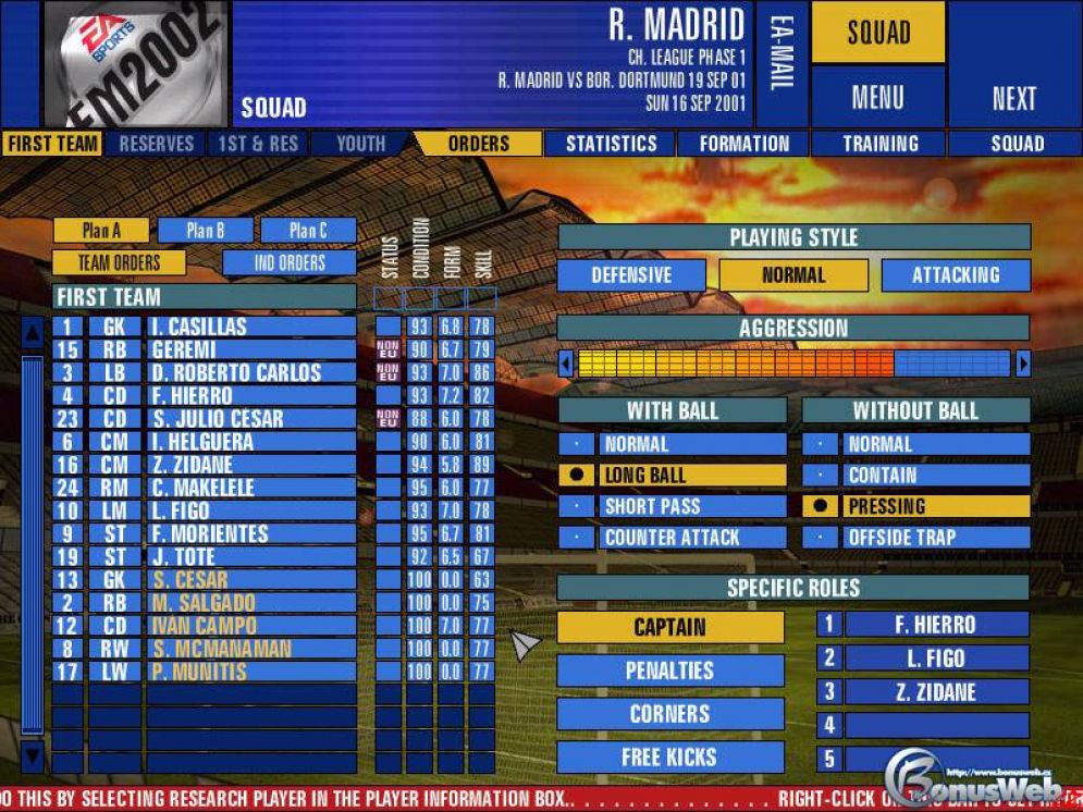 Screenshot ze hry FA Premier League Manager 2002 - Recenze-her.cz