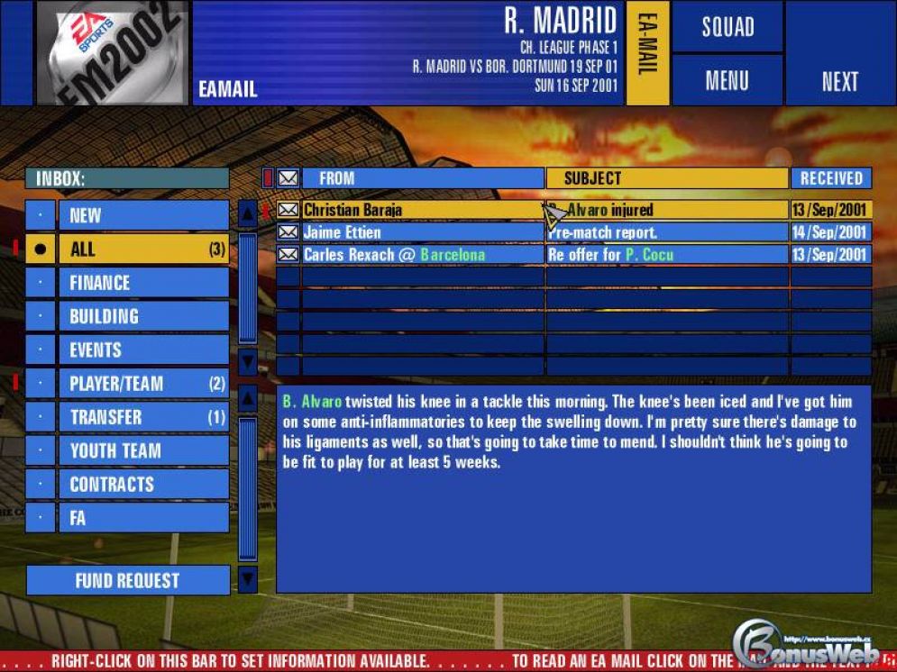 Screenshot ze hry FA Premier League Manager 2002 - Recenze-her.cz