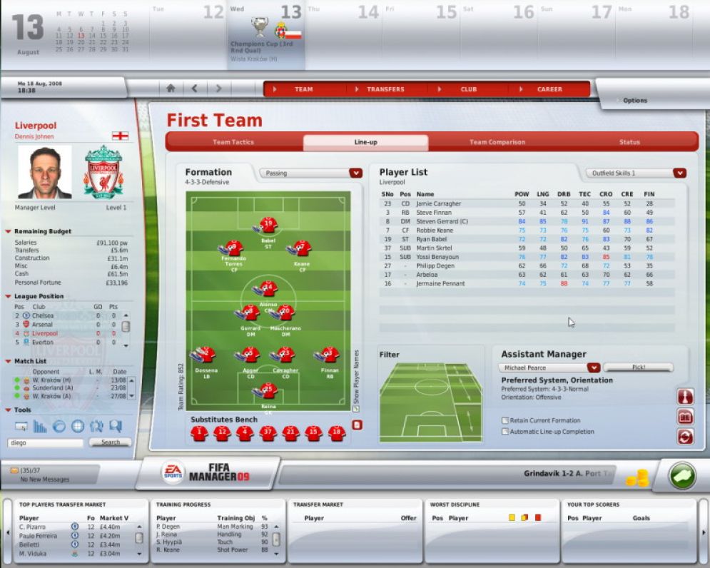 Screenshot ze hry FIFA Manager 09 - Recenze-her.cz