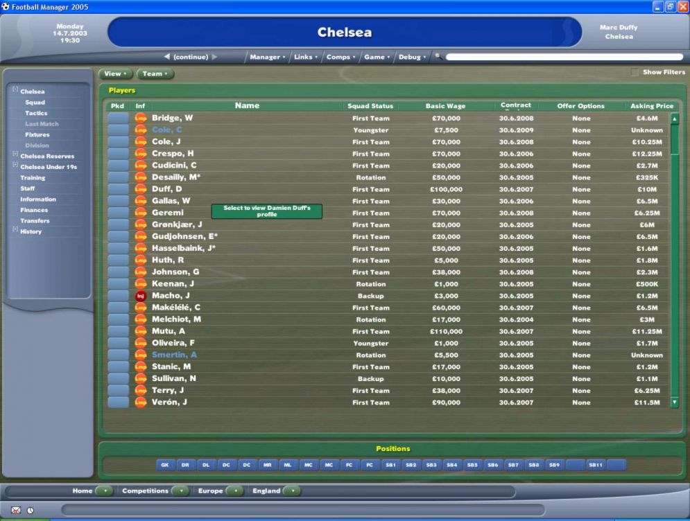 Screenshot ze hry Football Manager 2005 - Recenze-her.cz