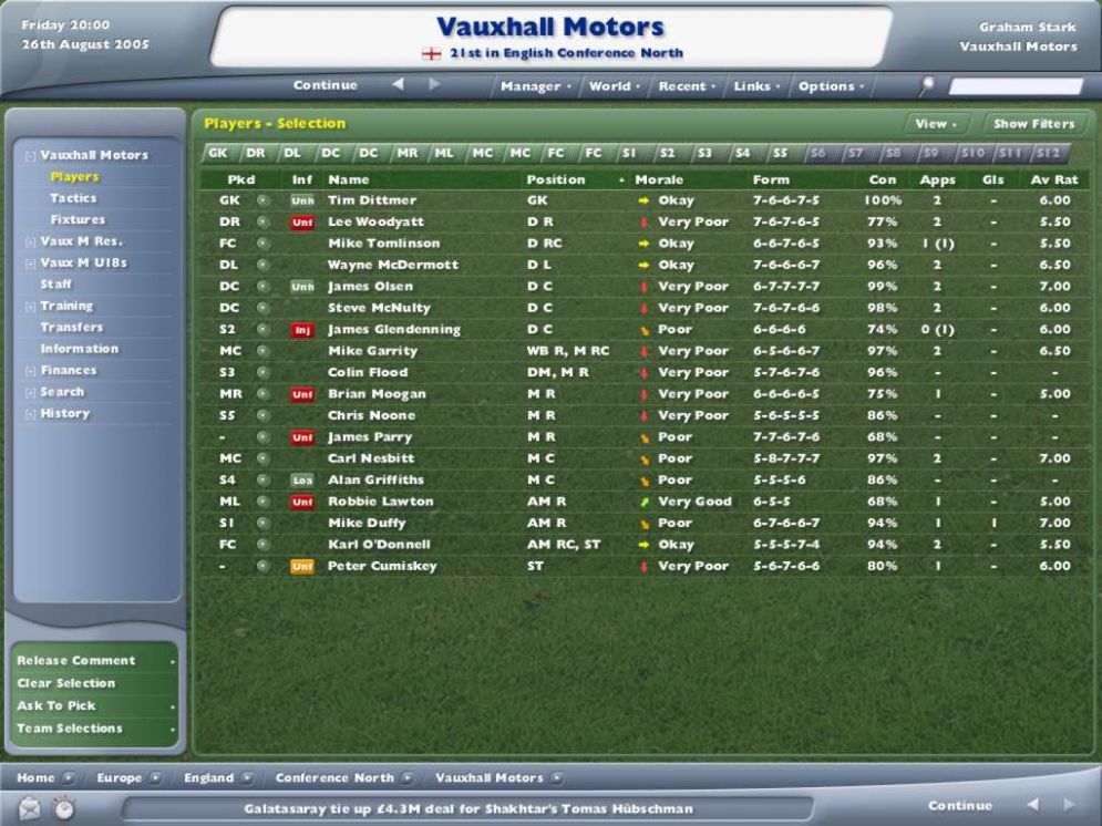 Screenshot ze hry Football Manager 2006 - Recenze-her.cz
