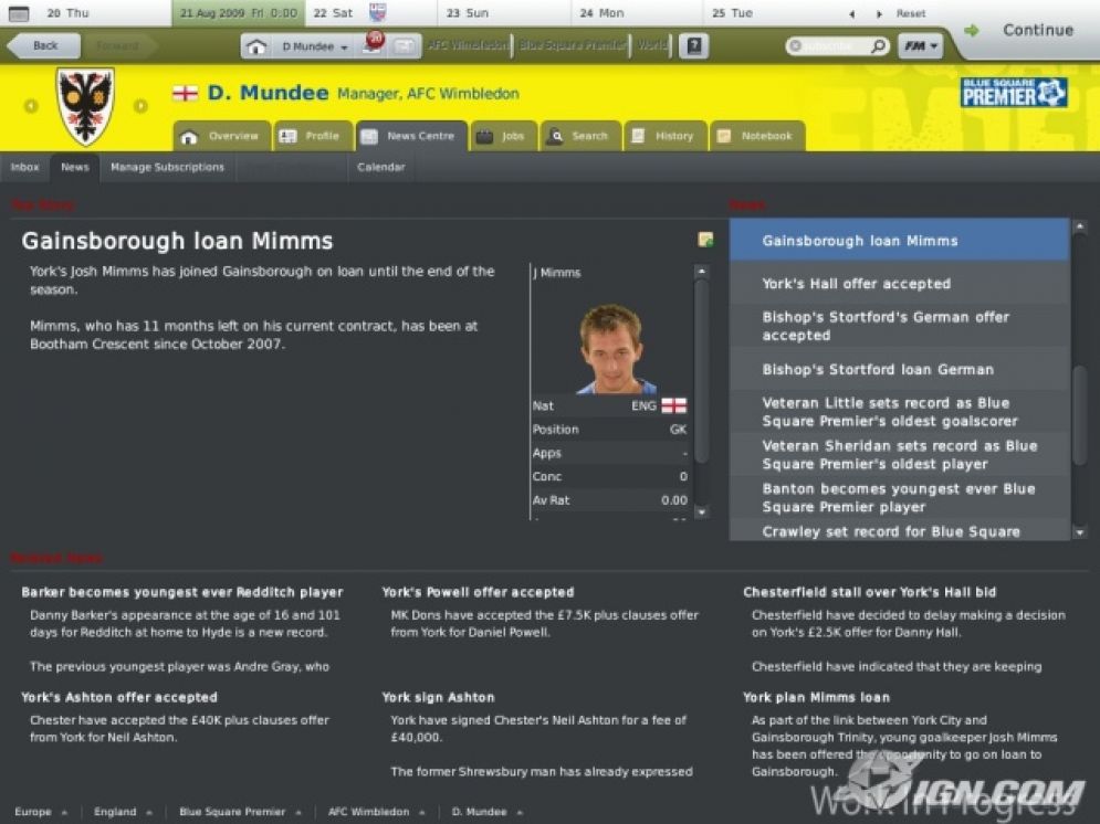 Screenshot ze hry Football Manager 2010 - Recenze-her.cz