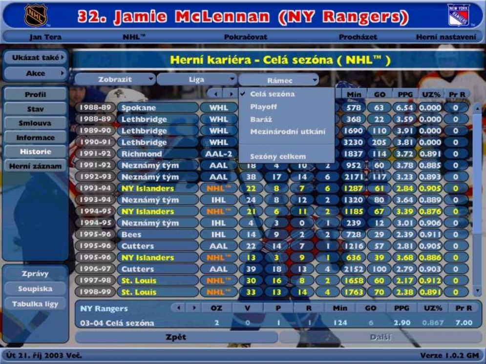 Screenshot ze hry NHL Eastside Hockey Manager - Recenze-her.cz