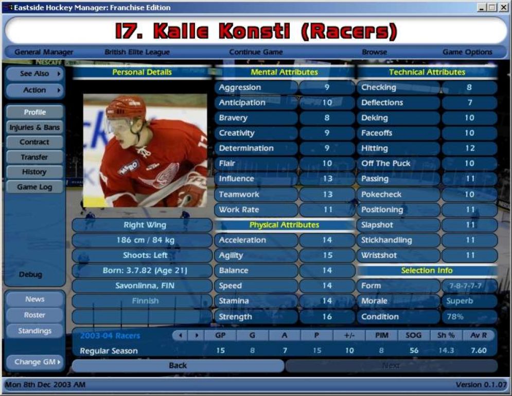 Screenshot ze hry NHL Eastside Hockey Manager - Recenze-her.cz