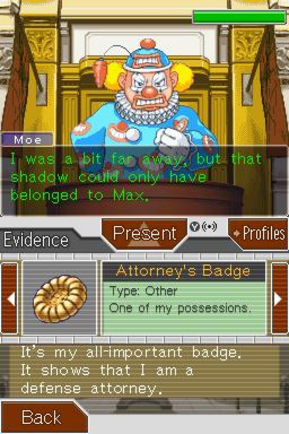 Screenshot ze hry Phoenix Wright: Ace Attorney Justice For All - Recenze-her.cz