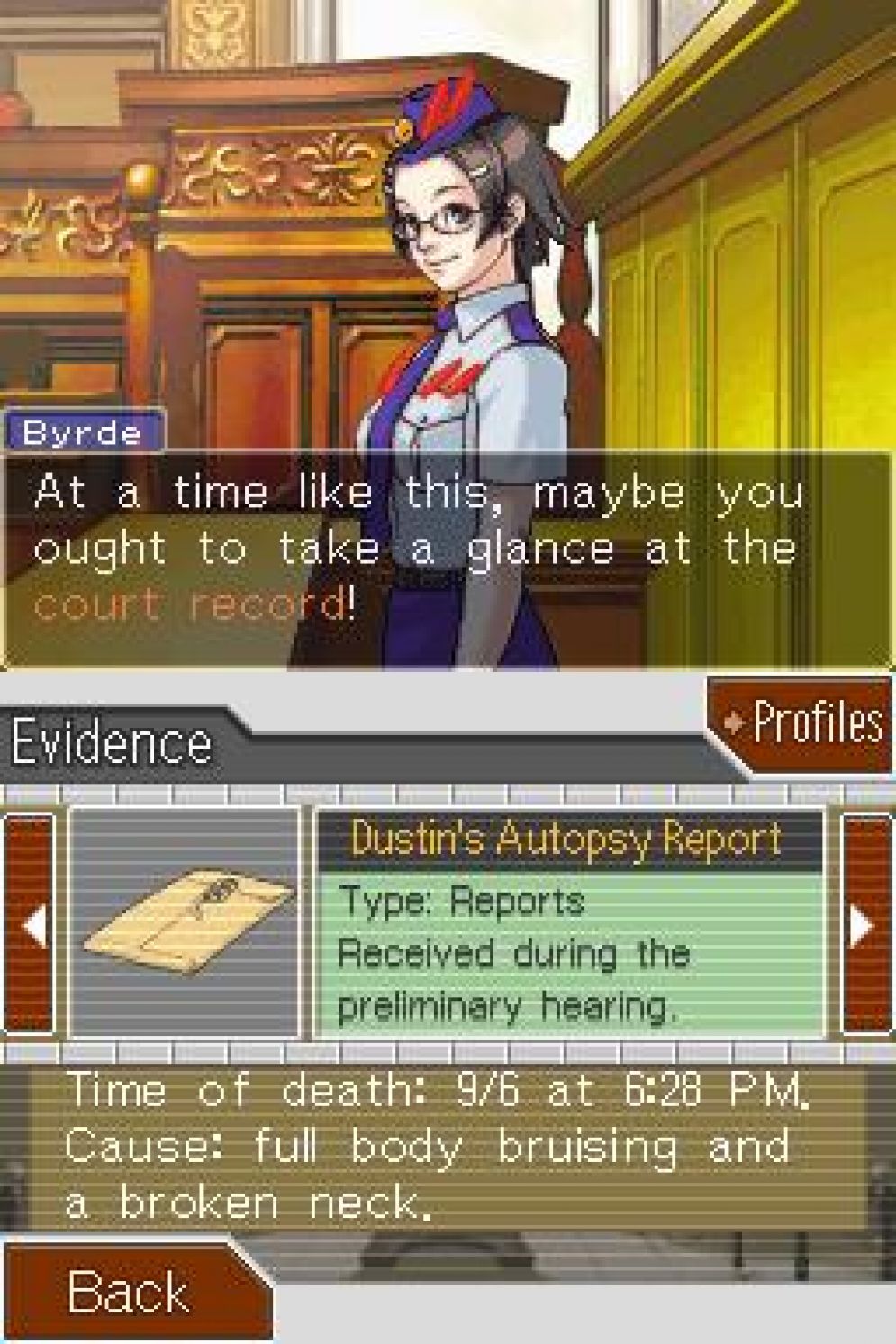 Screenshot ze hry Phoenix Wright: Ace Attorney Justice For All - Recenze-her.cz