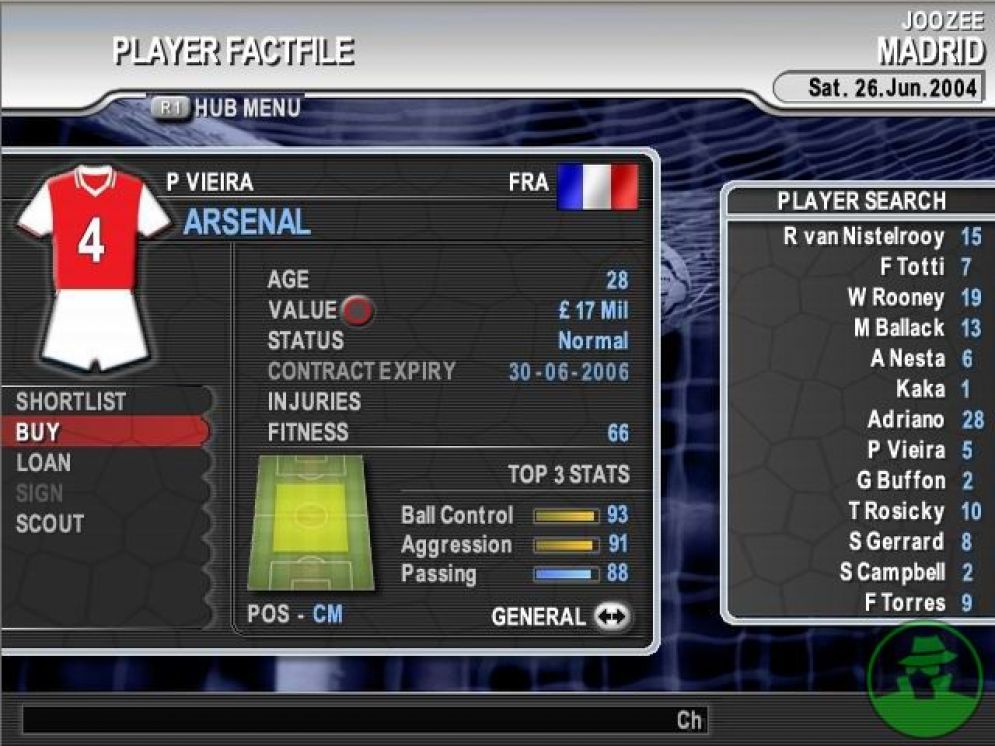 Screenshot ze hry Premier Manager 2004/2005 - Recenze-her.cz
