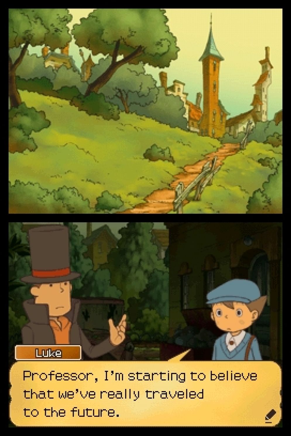 Screenshot ze hry Professor Layton and the Lost Future - Recenze-her.cz