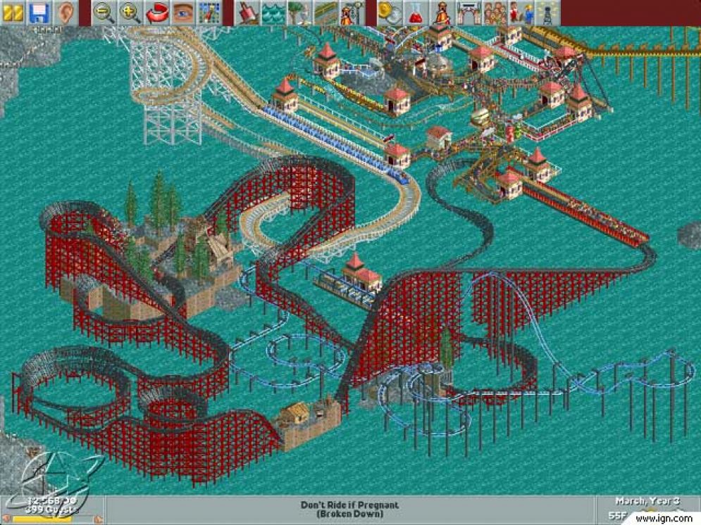 Screenshot ze hry RollerCoaster Tycoon: Loopy Landscapes - Recenze-her.cz