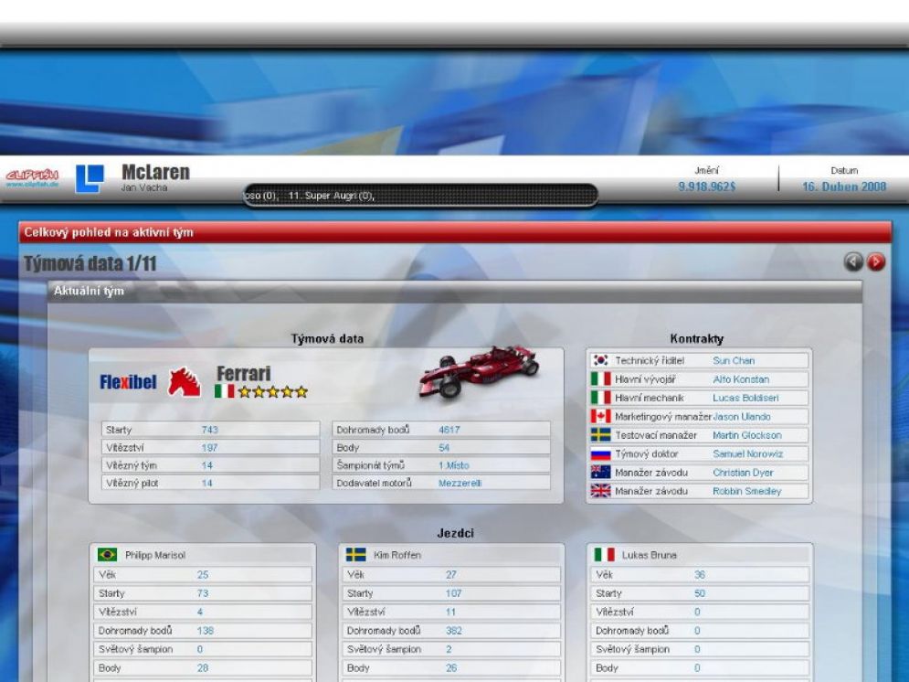 Screenshot ze hry RTL Racing Team Manager - Recenze-her.cz