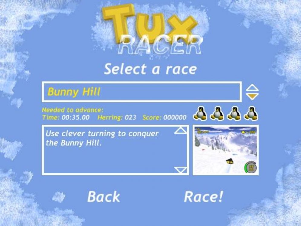 Screenshot ze hry Tux Racer - Recenze-her.cz