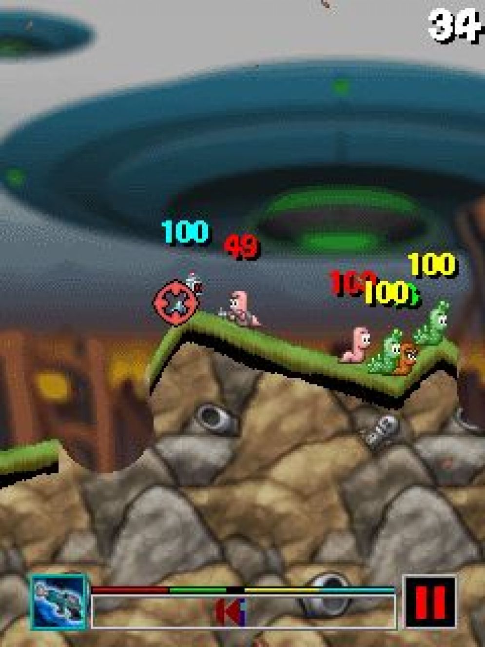 Screenshot ze hry Worms 2008: A Space Oditty - Recenze-her.cz